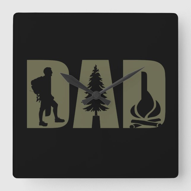 Funny camping camper hiking hiker dad square wall clock (Front)