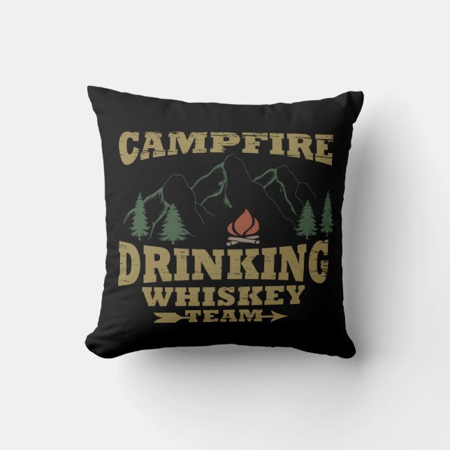 Funny Camping Camper Whiskey quote Throw Pillow (Front)