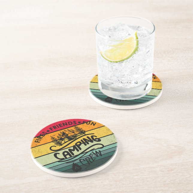 Funny camping crew slogan fun camper friends coaster (Side)