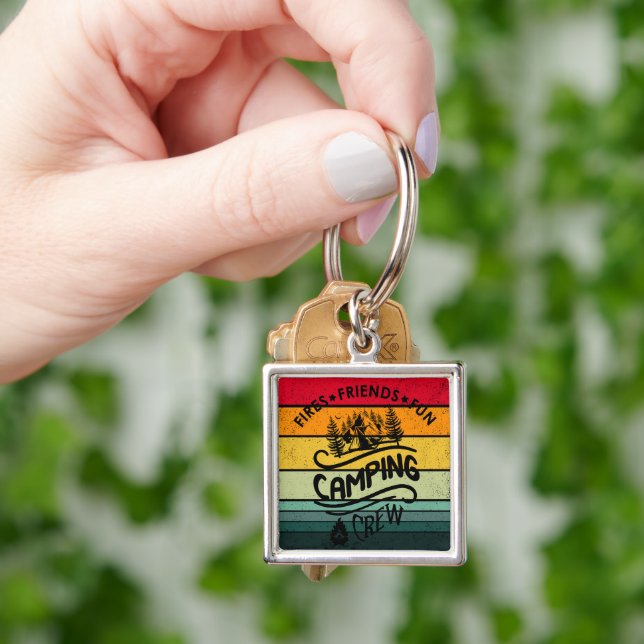 Funny camping crew slogan fun camper friends keychain (Hand)
