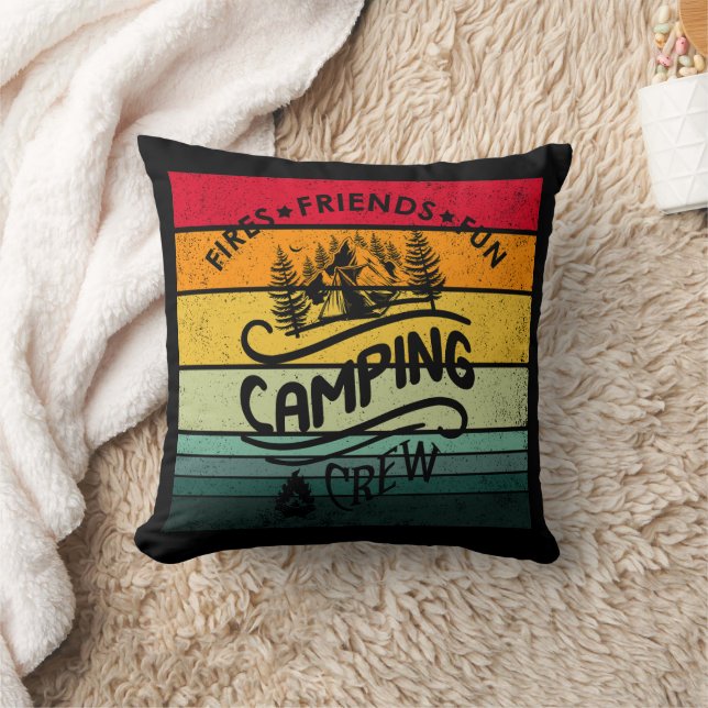 Funny camping crew slogan fun camper friends throw pillow (Blanket)