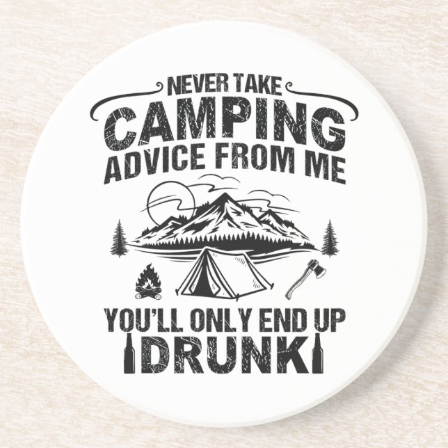 Funny camping drinking sayings coaster (Front)