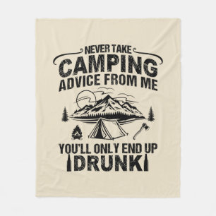 Funny camping drinking sayings fleece blanket