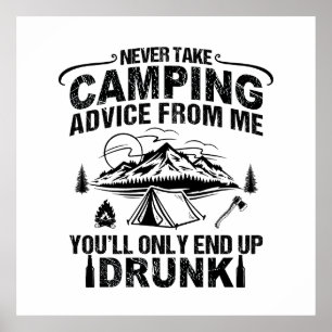 Funny camping drinking sayings poster