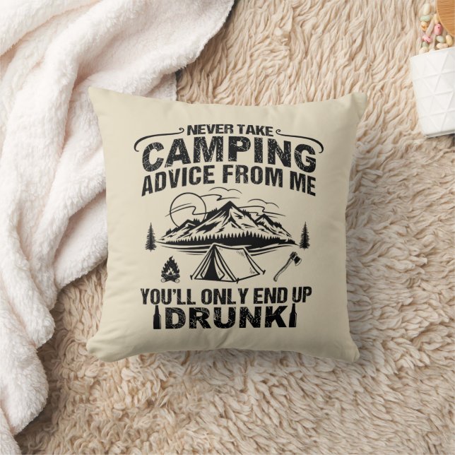 Funny camping drinking sayings throw pillow (Blanket)