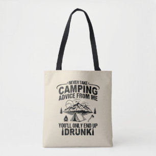 Funny camping drinking sayings tote bag
