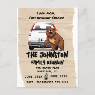 Funny Camping Family Reunion Invitation with Bear  Postcard