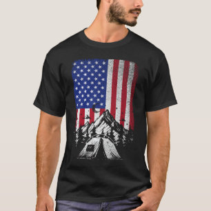 Funny Camping Hiking Lover American Flag  T-Shirt