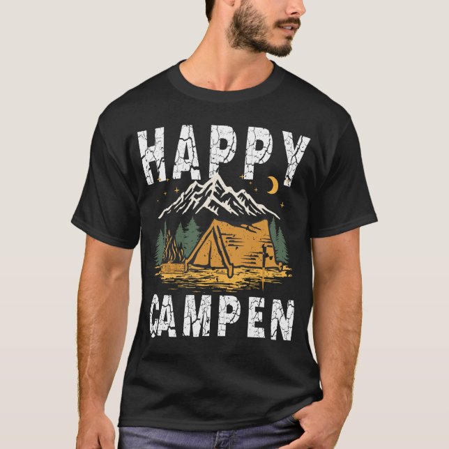 Funny Camping Hiking Lover Present Happy Camper   T-Shirt (Front)