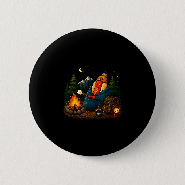 Funny camping hotdog cartoon sausage camper  2 inch round button (Front)