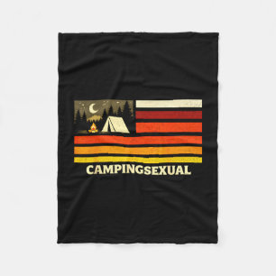 Funny camping lover retro flag campfire fleece blanket