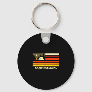 Funny camping lover retro flag campfire keychain