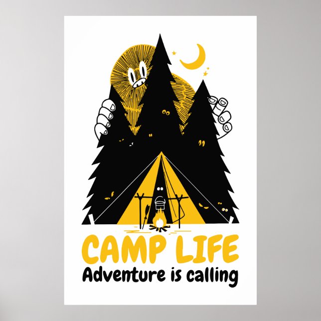 Funny Camping Monster – Camp Life Adventure Poster (Front)