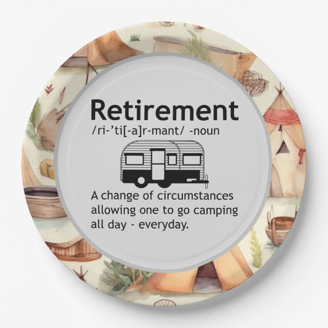 Funny Camping Retirement Definition    Paper Plate (Front)