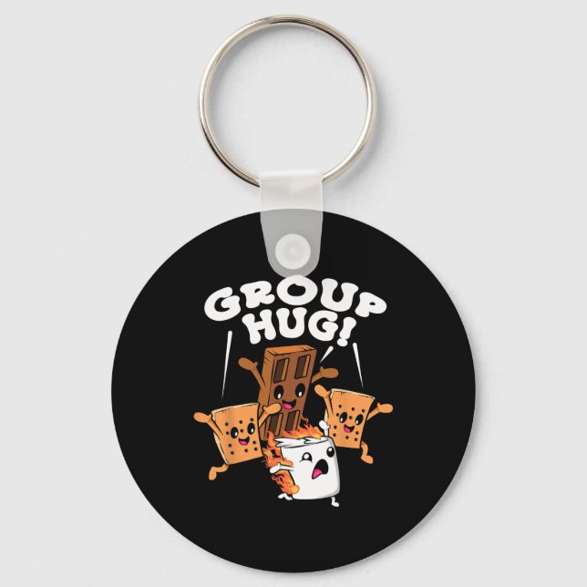 Funny Camping Smores Group Hug Marshmallow Chocola Keychain (Front)