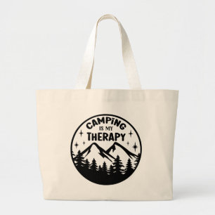 Funny camping therapy word art  large tote bag
