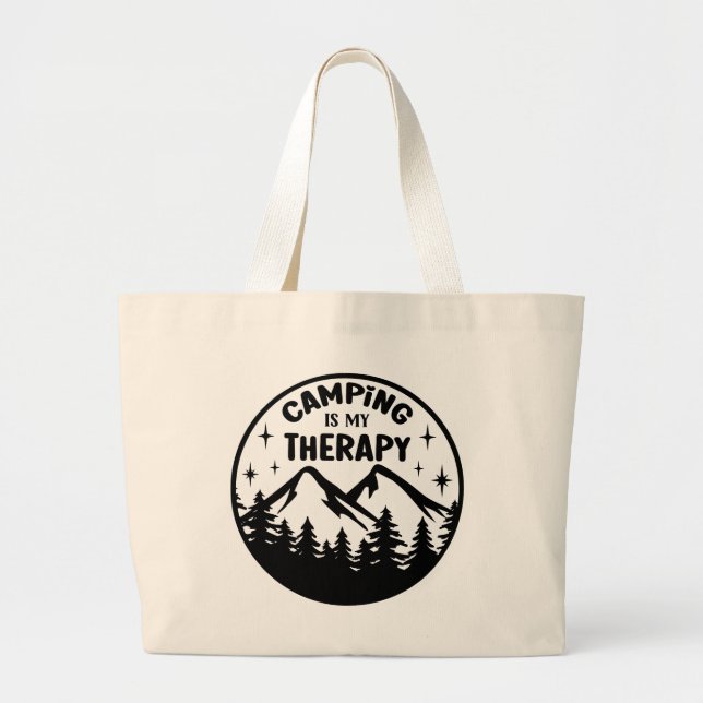 Funny camping therapy word art  large tote bag (Front)