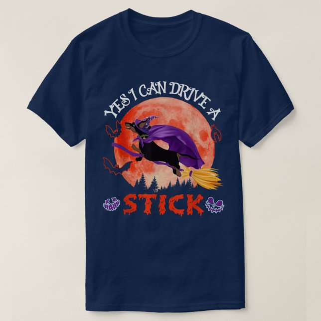 Funny Can Drive A Stick Halloween Dachshund Dog Wi T-Shirt (Design Front)