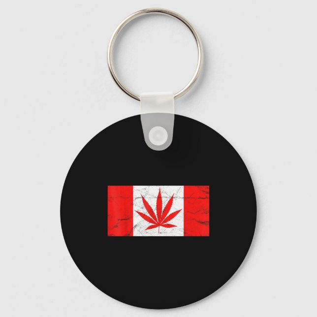 Funny Canada &amp; Weed Leaf! Canadian New Flag Jo Keychain (Front)