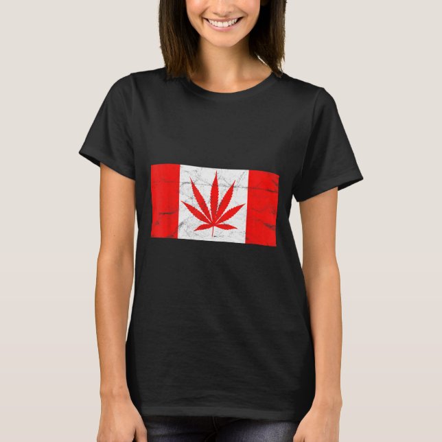 Funny Canada &amp; Weed Leaf! Canadian New Flag Jo T-Shirt (Front)