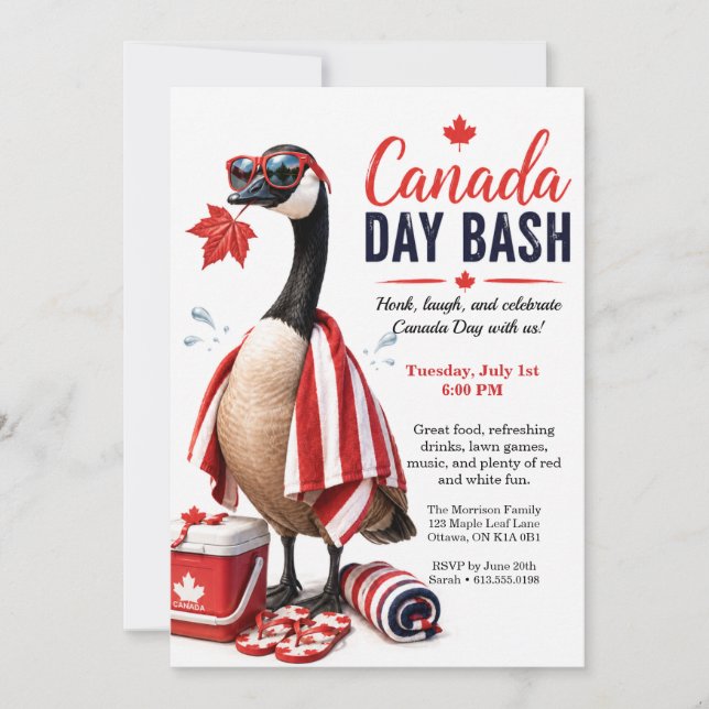 Funny Canada Goose Canada Day Bash BBQ Pool Party  Invitation (Front)