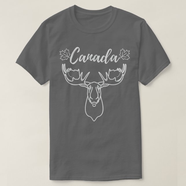 Funny Canada Maple Leaf With Moose Proud Canadian  T-Shirt (Design Front)