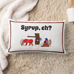 Funny Canada Moose and Beaver with Maple Syrup Lumbar Pillow