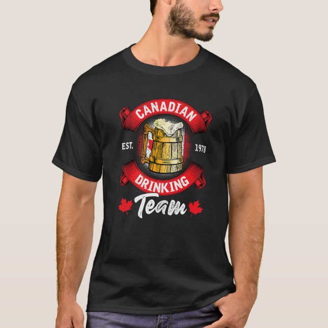 Funny Canadian Drinking Team Maple Leaf Flag Canad T-Shirt (Front)
