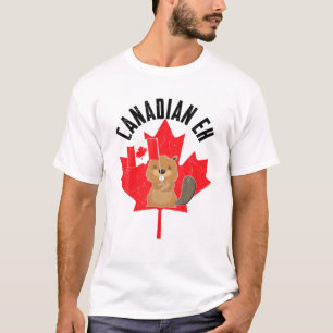Funny Canadian EH Beaver Maple Leaf Flag Happy Can T-Shirt