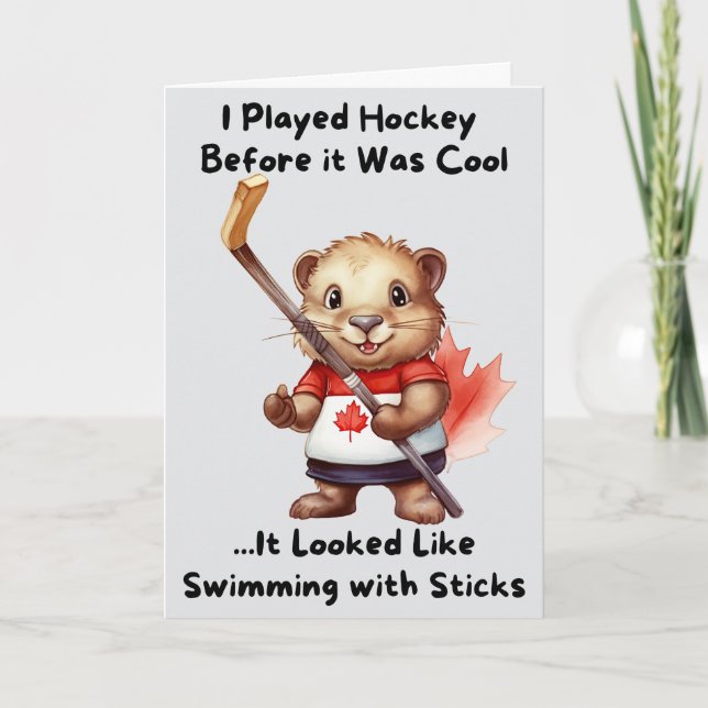 Funny Canadian Hockey Beaver Card (Front)