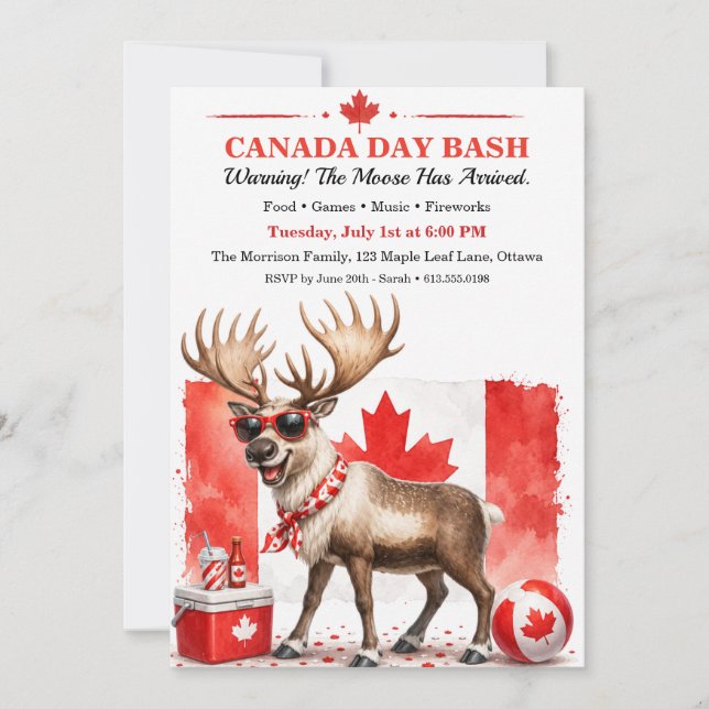 Funny Canadian Moose Canada Day Bash BBQ  Invitation (Front)