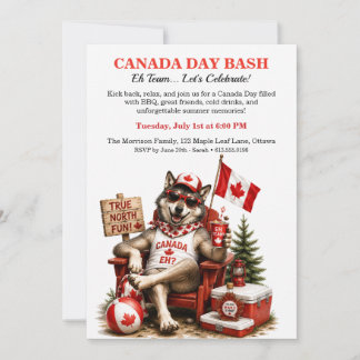 Funny Canadian Wolf Canada Day Backyard BBQ Party Invitation