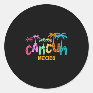 Funny Cancun Mexico Palm Tree Colorful Typography Classic Round Sticker