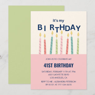 Funny Candle Pink Green 41st birthday invitations 