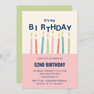 Funny Candle Pink Green 52nd birthday invitations