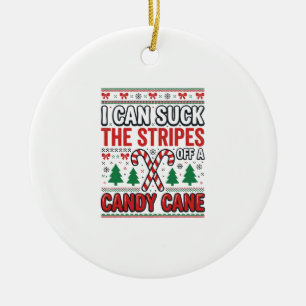 Funny Candy Cane Christmas Sweater Ceramic Ornament