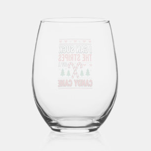 Funny Candy Cane Christmas Sweater Stemless Wine Glass