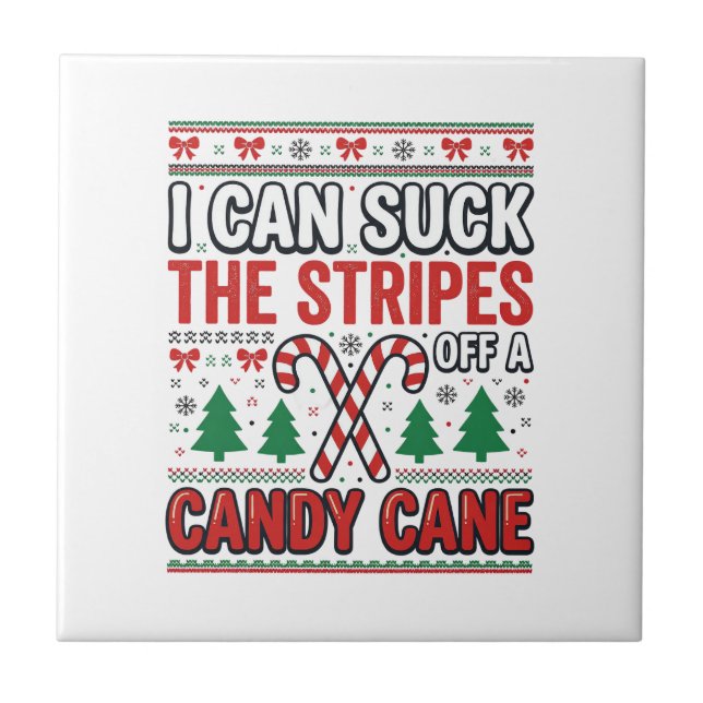 Funny Candy Cane Christmas Sweater Tile (Front)