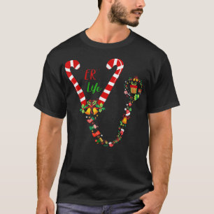 Funny Candy Cane Stethoscope ER Life Nurse Christm T-Shirt