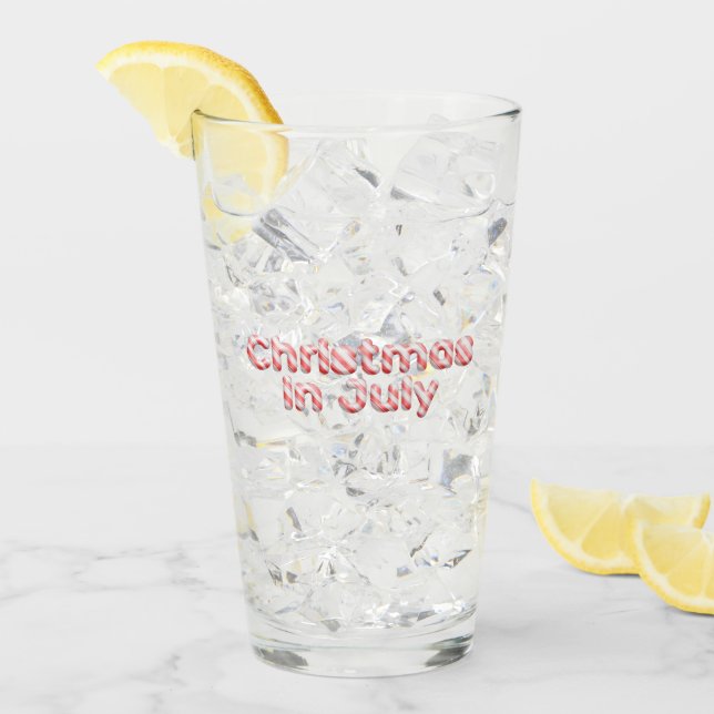 Funny Candy Cane Text Christmas in July Glass (Front Ice)
