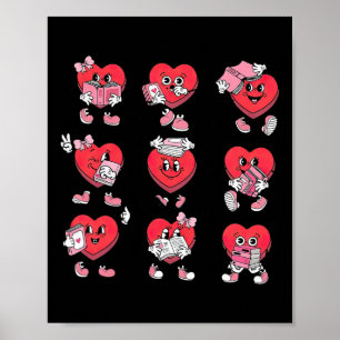 Funny Candy Heart Reading Books Bookworm Librarian Poster