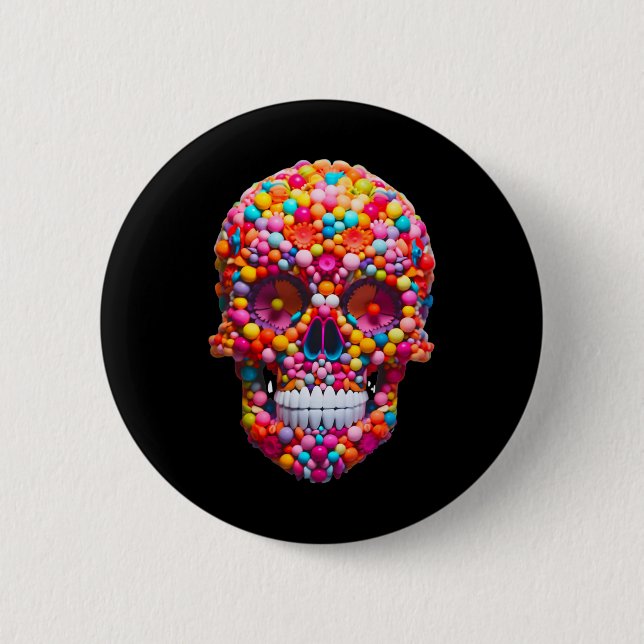 Funny Candy Skull Bubble Gum Skeleton Halloween Ca 2 Inch Round Button (Front)