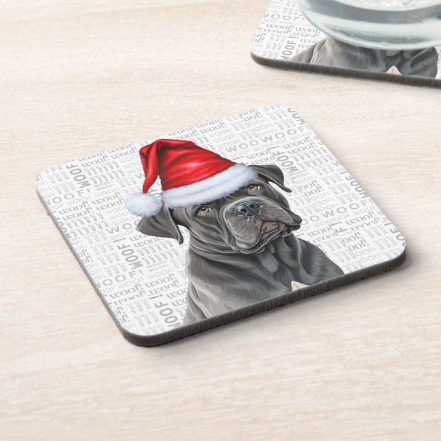 Funny Cane Corso Dog Woof Word Art Holiday Coaster (Left Side)