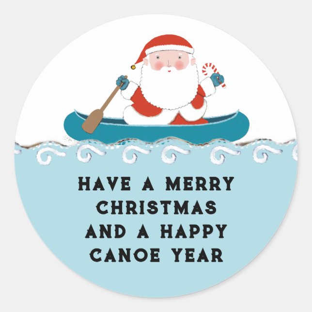 Funny Canoe Christmas Classic Round Sticker (Front)