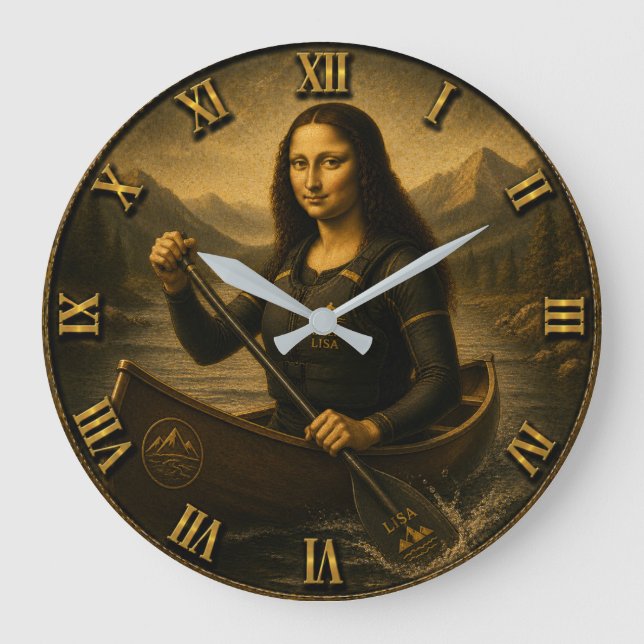 Funny Canoeing Mona Lisa Paddling Lover Gift Large Clock (Front)