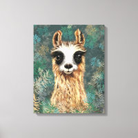 Funny Canvas Print Happy Curious Llama - Painting