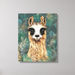 Funny Canvas Print Happy Curious Llama - Painting