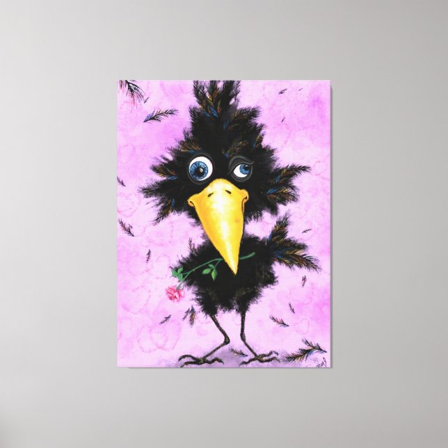 Funny Canvas Print with In Love Crow (Front)