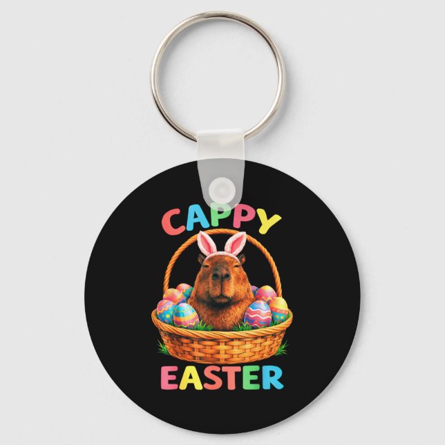 Funny cappy easter capybara bunny with eggs spring keychain (Front)