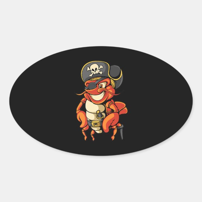 Funny Captain Lobster Pirate Jolly Roger Crustacea Oval Sticker (Front)